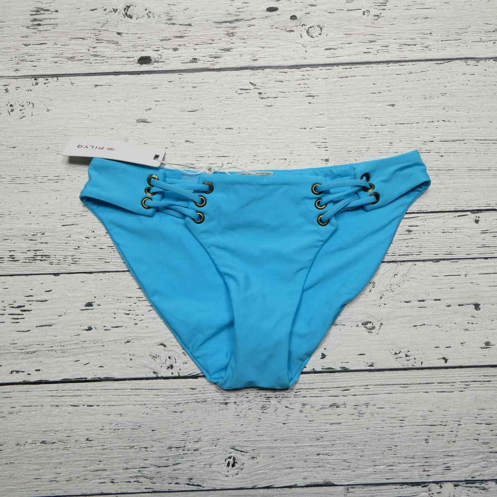 PilyQ Bikini Bottom Womens Small Blue Lace Up Swim Briefs Bathing Suit Beachwear
